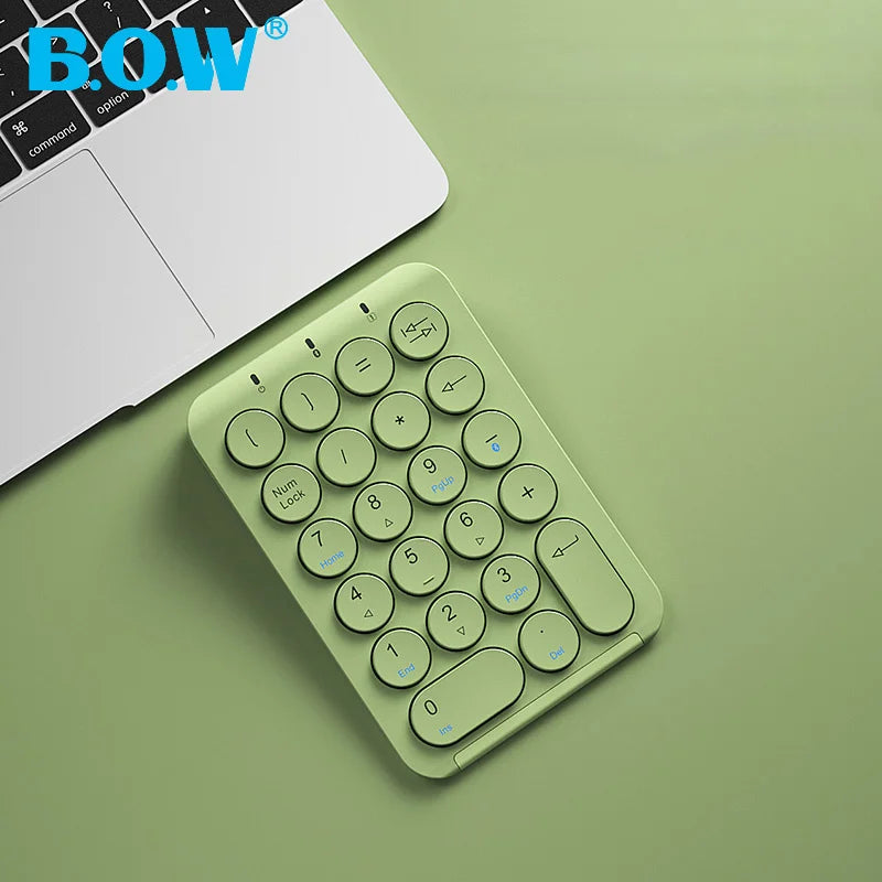 BOW 22 Keys Wireless Number Pad Rechargeable Bluetooth Numeric Keypad round Keycaps Numpad Number Keyboard for Laptop Ipad