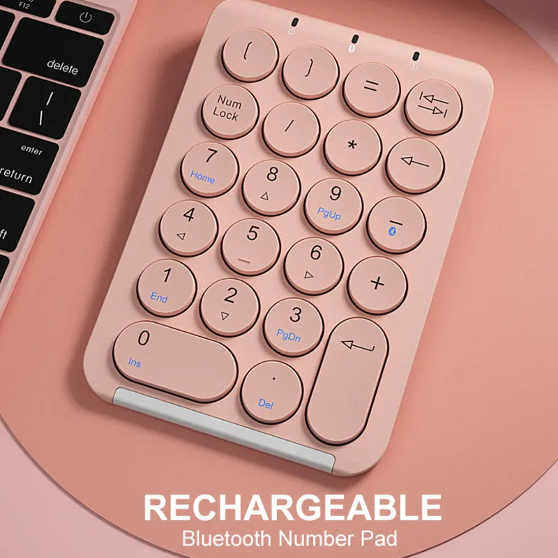 BOW 22 Keys Wireless Number Pad Rechargeable Bluetooth Numeric Keypad round Keycaps Numpad Number Keyboard for Laptop Ipad