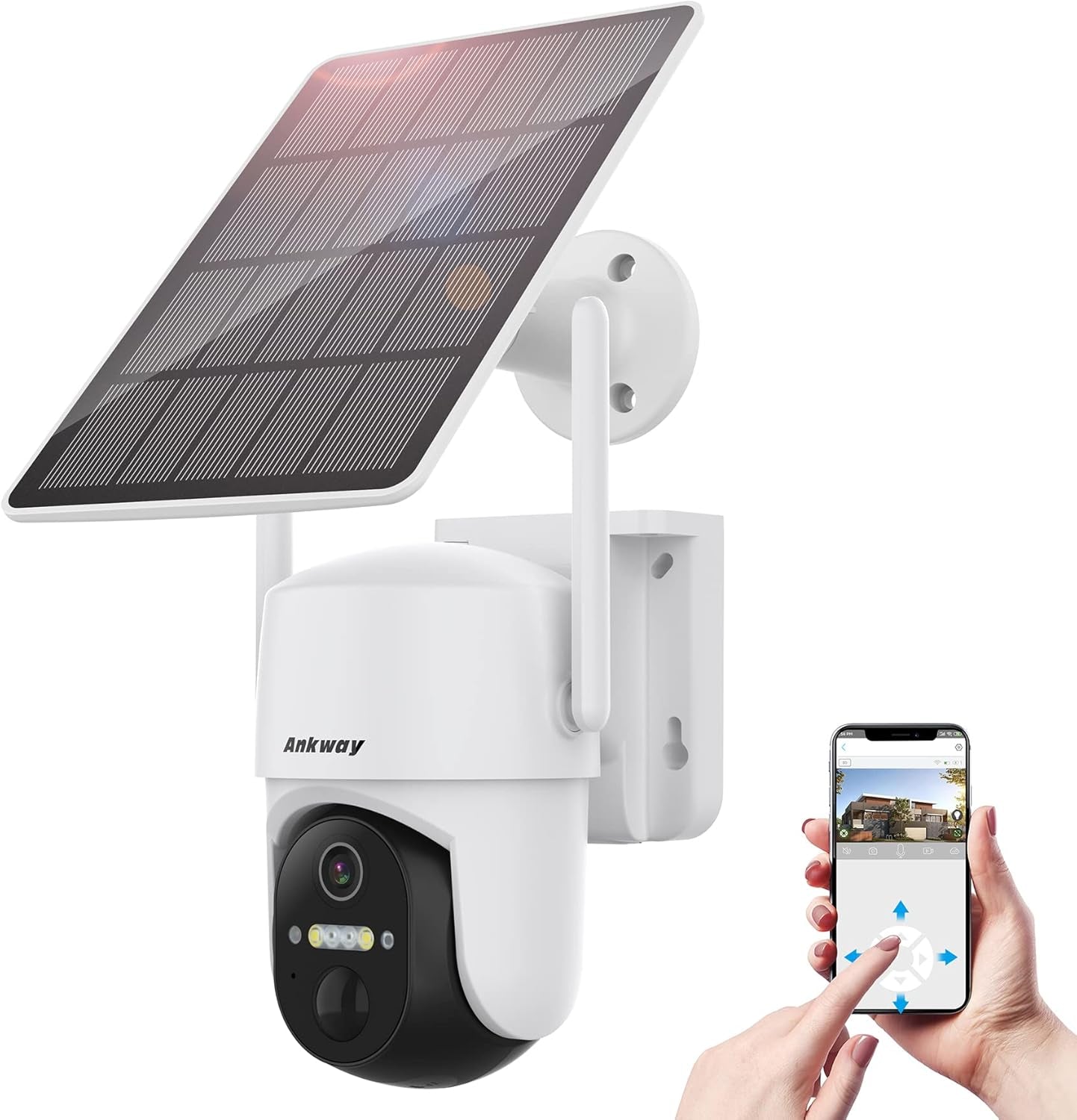 Solar Security Camera, Wireless Outdoor Cameras with Smart App, Color Night Vision, 360° PTZ Wifi Camera, IP65 Waterproof, AI Detection, 2-Way Talk, 3.5W Solar Powered Panel