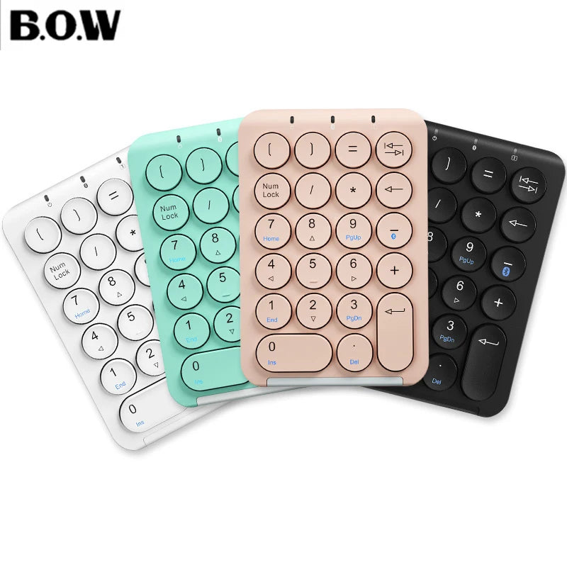 BOW 22 Keys Wireless Number Pad Rechargeable Bluetooth Numeric Keypad round Keycaps Numpad Number Keyboard for Laptop Ipad